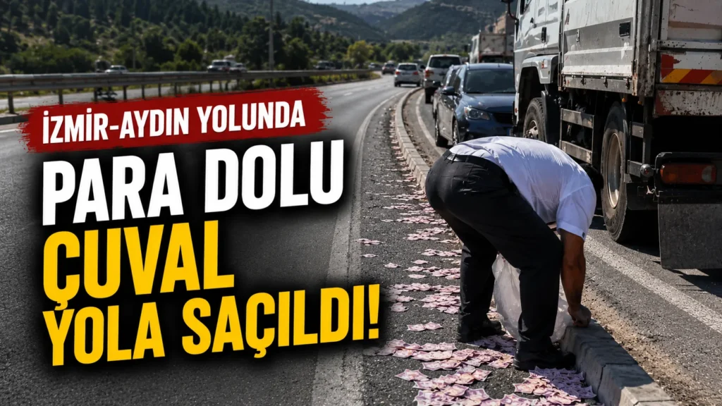 İzmir – Aydın yolunda para yağmuru: Aydın’da para dolu çuval yola saçıldı